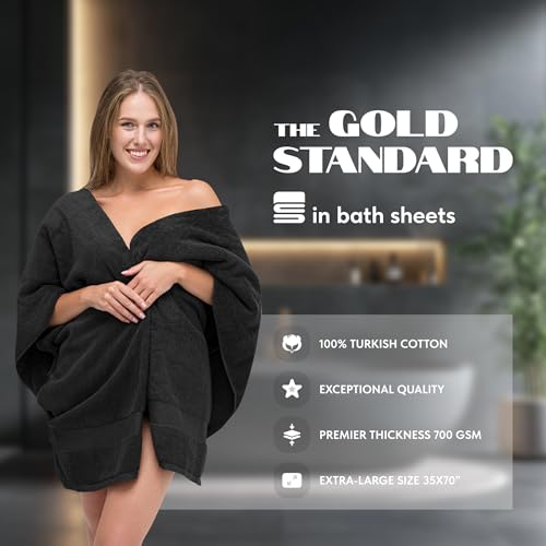 Image of White Classic Luxury Soft Black Bath Sheet Towels - 650 GSM Cotton Luxury Bath Towels Extra Large 35x70 | Highly Absorbent and Quick Dry | Hotel Collection Extra Large Bath Towels Oversized, 2 Pack