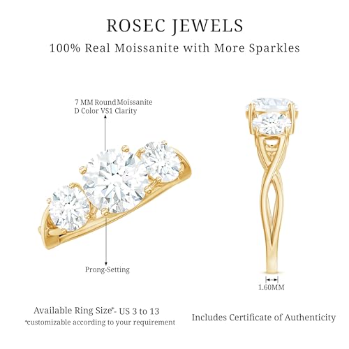 Certified Moissanite 3 Stone Engagement Ring, D-VS1 Quality, Diamond Moissanite Past Present Future Ring for Women 6