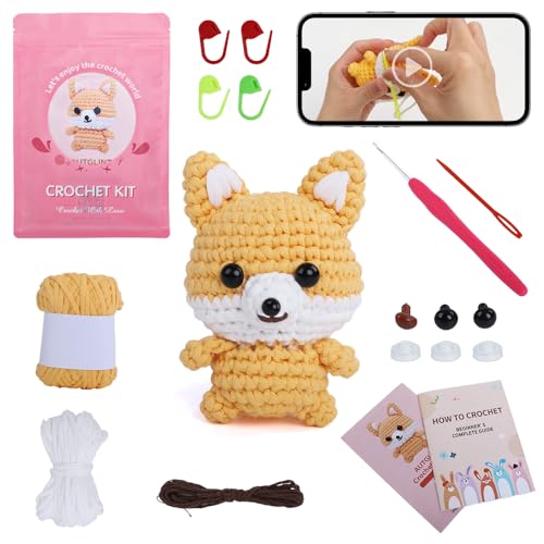 Image of Autglint Fox Crochet Kit for Beginners, Amigurumi Animal DIY Knitting Kit with Step-by-Step Video Guides, Learn to Crochet Kit for Adults & Kids with Pre-Started Yarn - Orange Fox