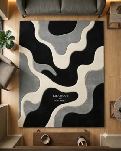 Image of Hand Tufted Carpet Nz Wool with Silk Abstract Design Non Slip Luxury Exclusive Rectangular Carpet for Living Room Bedroom (Size : 10x12 Ft, 305x366 CM), Multicolor