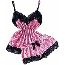 Women Velvet Pajama Shorts Set Lace Trim Sleeveless Camisole Tops with Shorts 2 Piece Lingerie Sleepwear Nightwear