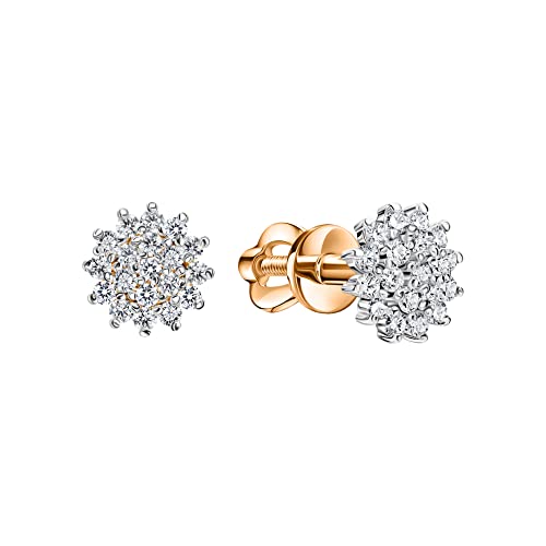 14K Diamond Flower Stud, (0.44 ct) Diamond Flower Earring, Dainty Minimalist Earring, Floral Screw Back Stud, Gifts For Her.4