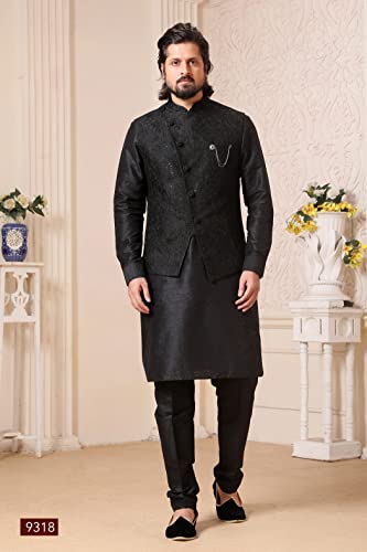 Indian Designer Royal Festival Wedding Wear Traditional Ethnic Kurta Pyjama With Nehru Jacket For Men2