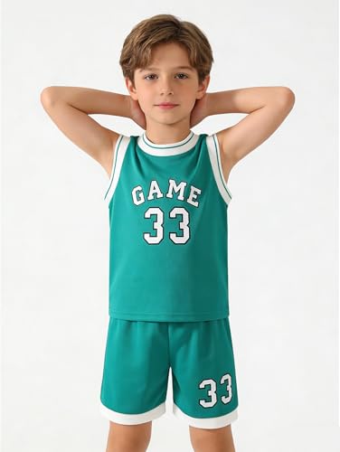 Image of Boys' Active Shorts Set 6 Pieces Athletic Jersey Tank Top and Basketball Shorts Set 4-12Y