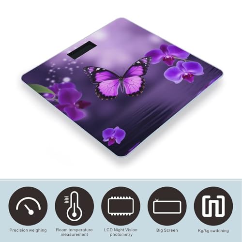 Báscula digital Purple Butterfly con cristal templado y pantalla LCD miniatura 3