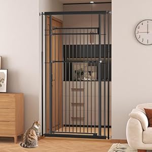 78.8″ Extra Tall Pet Gate for Cat/Dog, 32.8-37.4″ Wide Tall Cat Gate for Doorways/Hallways, NO Drilling Pressure Mounted Dog Gate for Stairs, Studio, Kitchen (Black)