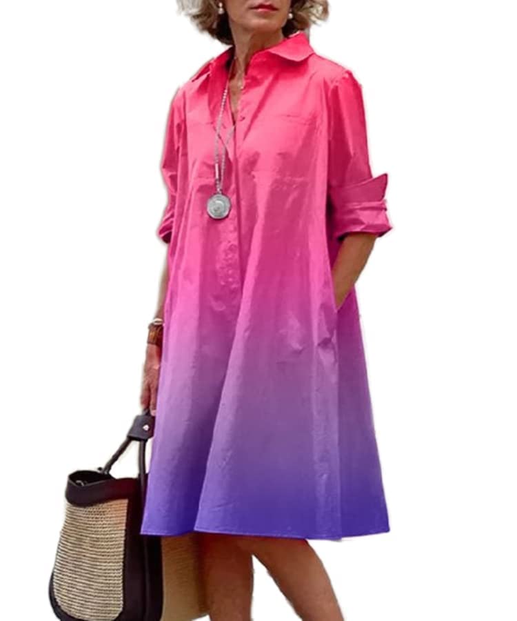 ZOCANIA Womens Button Down Linen Shirt Midi Dresses Long Sleeve Elegant Dress with Pockets