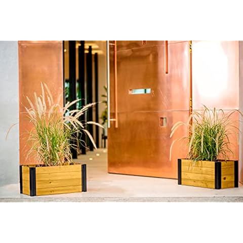 Vita Mezza 12 inch x 24 inch Cedar Wood Planter- Two Pack, Golden Brown with Black Aluminum Posts, FSC, Pre-Stained, VT17900 Cover