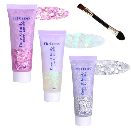 Face Body Glitter Gel: 150ml Chunky Sequins Hair Glitter Gel for Singer Concerts Disco Festival Rave Accessories Holographic Cosmetic Laser Mermaid Makeup
