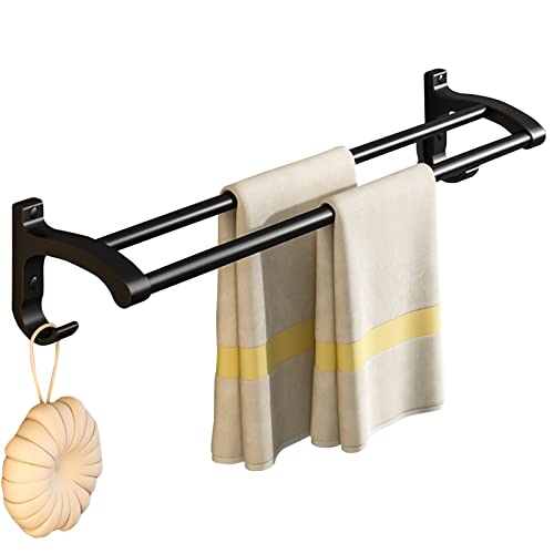Porte-serviette à main mural noir 50cm pour support de linge de bain