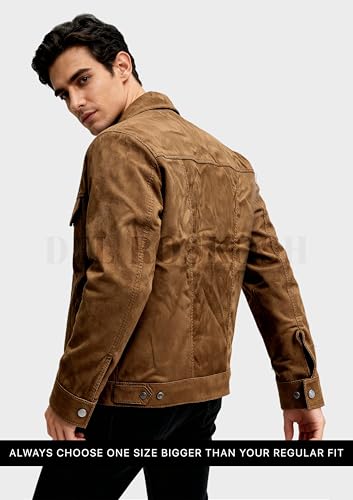Image of Men's Suede Faux Leather Casual Standard Length Jacket Brown