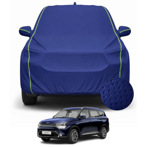 Image of Pivalo Premium Car Cover for Kia Carens 100% Waterproof All Weather Protection Dustproof 3 Layer PP & Soft Cotton Inner Lining Fabric Tripple Stitched Secure Fit Full Body Cover (Tiebond Blue)