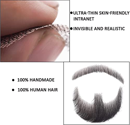Fake Mustache Realistic Beard 100% Human Hair Full Hand Tied Facial Hair Blac...