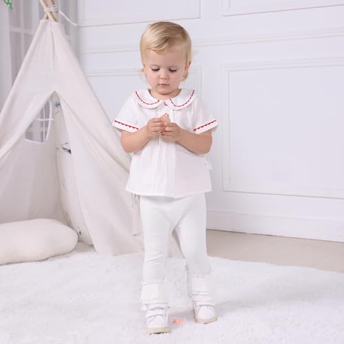 DREAM BUS 5 Pack Baby Girl Pants Toddler Girl Ribbed Ruffle Bell Bottoms Pants Newborn Girl Flare Leggings3