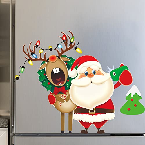 Atcarmor Merry Christmas Wall Decals Stickers Removable, Santa Claus Reindeer Xmas Christmas Vinyl Diy Wall Art Decal, Christmas Window Clings Decals For Wall Fridge Office Living Room Decorations #TOP2