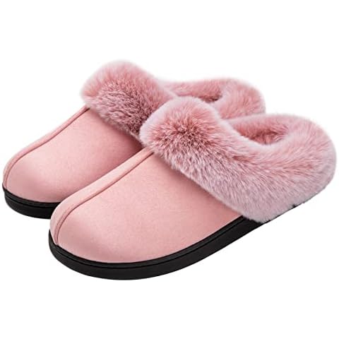 VeraCosy Women's Classic Suede Memory Foam Slippers Anti-Skid Scuff Cover