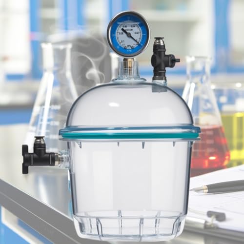 CAOJS - CAOJS Polycarbonate Plastic Vacuum Desiccator, Professional Vacuum Dryer with Negative Pressure Gauge & Partition Plate, Double Valve Design, Strong Sealing, for Laboratory Drying Storage