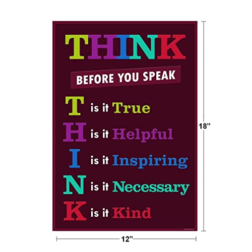 Image of Classroom Think Before You Speak Motivaltional Inspirational Educational Rules Teacher Supplies School Toddler Kids Elementary Learning Decorations Purple Cool Wall Art Print Poster 12x18