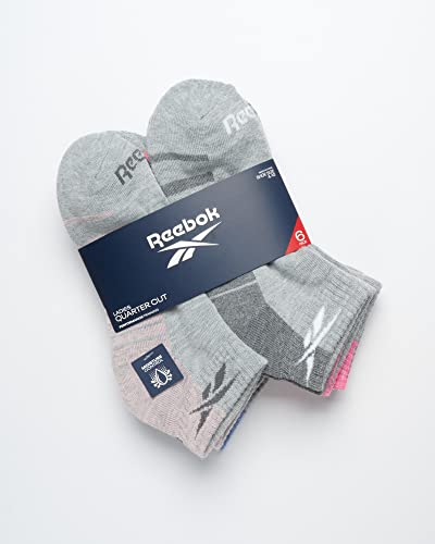 Image of Reebok Womens Quarter Socks Moisture Wicking Cushioned Ankle Socks, 6 Pack | Stretch Performance Fabric, Cushioned Heel & Toe, Secure Arch Support, Quarter Cut, Shoe Size 4-10