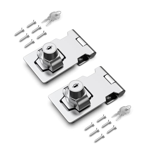 Image of 2.5 Inch Keyed Hasp Lock for Cabinets & Small Doors, Twist Knob Design, Heavy Duty Zinc Alloy with Chrome-Plated Iron, Includes Keys & Screws - Silver, 2 Pack