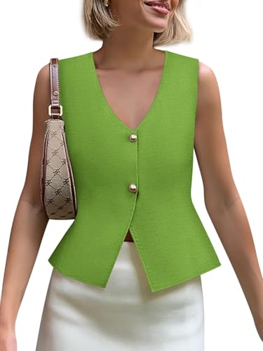 Image of Yousify Womens Sweater Vest V Neck Button Down Crop Knit Tank Top Fashion 2025 Sleeveless Basic Cardigans
