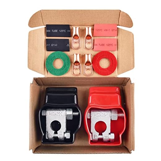 Battery Terminal Connectors, Military Spec Positive Negative Heavy Duty Auto Car Marine Battery Terminal,with 4 Pcs 2 Gauge 3/8" Copper Lugs,4 Heatshrink,2 Cover and Anti Corrosion Washers (Kit)