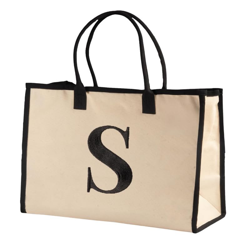 Image of Salt Earth Canvas Tote Bag for Women, Personalized Initial Monogram Tote, Beach Grocery Utility Tote for Travel & Work