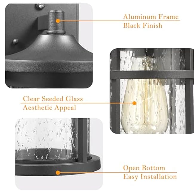 Dusk to Dawn Outdoor Wall Lighting Outdoor Wall Lantern with Sensor Exterior Wall Light Anti-Rust Porch Light Fixtures Wall Mount Waterproof Wall Sconce with Seeded Glass for House Patio Garage