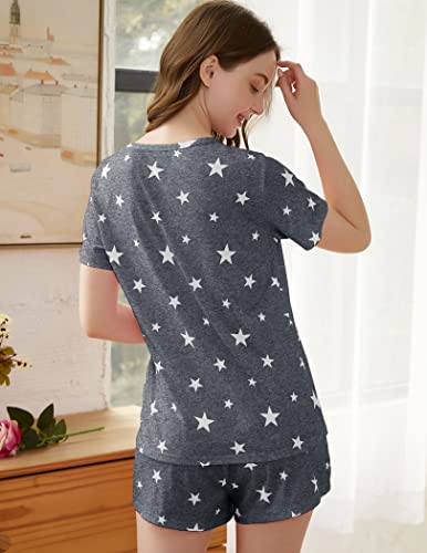 Ekouaer Sleepwear Women's Star Print Shorts Pajama Set 2 Pieces Ladies Loungewear S-Xxl(Dark Grey White Star, Small) #TOP4