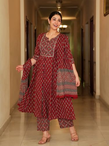 Image of GoSriKi Kurta Set for Women Viscose Blend Printed | Kurti Set for Woman | A-Line Kurta Palazzo Set Women | 2 Piece Set Womens | Round Neck V-Slit Sleeveless Regular Fit Stylish Ethnic Outfit Clothing