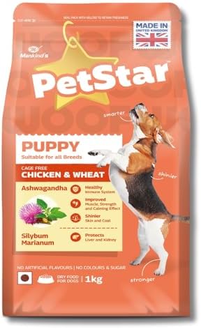 Mankind Petstar Puppy Dry Dog Food (High Protein) Chicken & Wheat Flavor, 1kg | Improves Muscle & Strength, Supports Immunity, Protects Liver & Kidney
