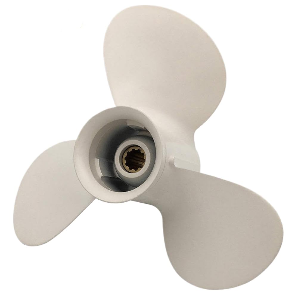 Elica In Alluminio Bianca 3 Pale 664-45945-00-EL 9 7/8 X 10 1/2 Pollici 10 Scanalature Rotazione R Compatibile Con Fuoribordo 20-30 HP