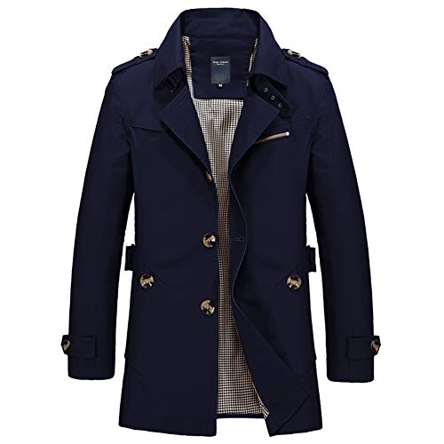 ZUEVI Mens Trench Coat Single Breasted Lightweight Jacket Slim Fit