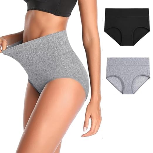 tranding-outfit Women’s High Waist Tummy Control Cotton Brief Panties – Solid Colors, Assorted Pack of 2, Soft & Comfortable Full Coverage Underwear-picture-12