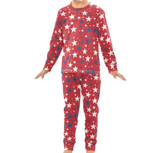 Pigsaly Pajama Set 2 Piece Usa White Blue Stars Pajama Sets Long Sleeve Pjs Sleepwear 4T3