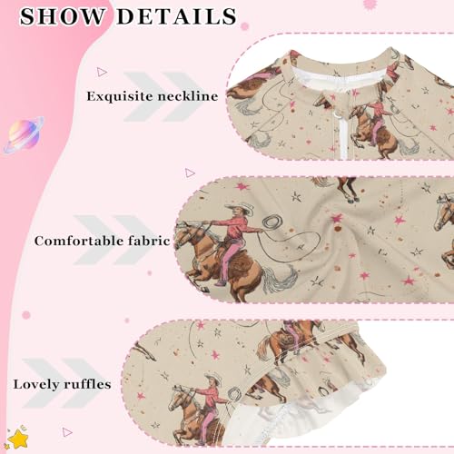 Cowboy Riding Pattern Girls Long Sleeve Swimsuit Rash Guard One Piece Bathing Suits Zipper 3-12T4
