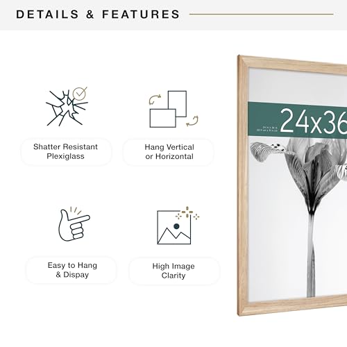 MCS Studio Gallery Classic 24x36 Poster Frame Natural Woodgrain, Vertical & Horizontal Wall Hanging Large Picture Frame for Photos, Posters & Art Prints (1-Pack)