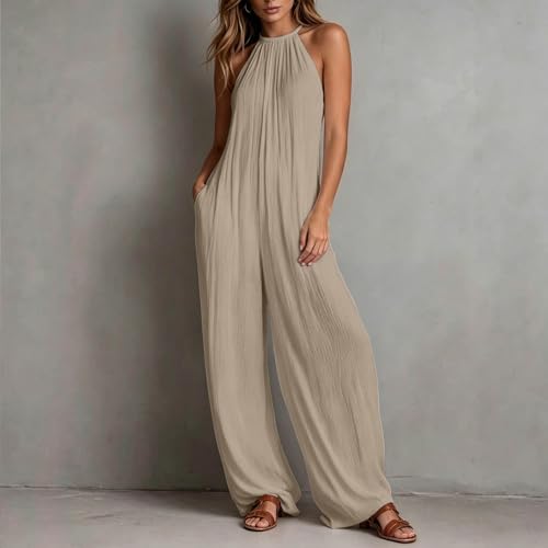 Mono de pierna ancha elegante plisado blanco estilo resort con espalda abierta 3