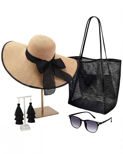 Tondiamo Beach Accessories Set for Women Straw Hat Mesh Tote