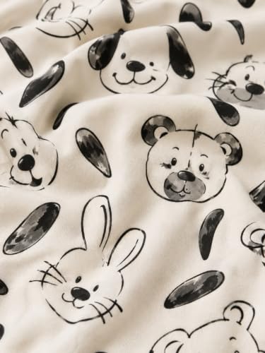 Image of TuddyBuddy Baby Cotton Wearable Quilted Sleeping Bag Blanket 1.5 Tog with 1 Way Zipper Closure | Ideal for Babies & Kids Hypoallergenic Fabrics | (Black Graphic Cartoons - Black & Beige, 2-3 Years)