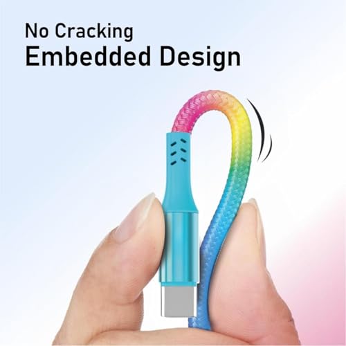 Image of SRUJAN Ultra-Fast Charging Cable USB to Type C | Rainbow Braided PD Fast Charging Cable for Smartphones, Tablets & Laptops | High-Speed Data Cable