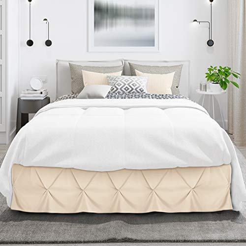 Image of Nestl Beige Cream Bed Skirt Queen Size, Pinch Pleat Queen Bed Skirt, 14 inch Inch Drop Queen Bedskirt, Hotel Quality Beige Cream Bed Skirts, Microfiber Bedskirt for Queen Bed, Beige Cream Queen Bed Skirt