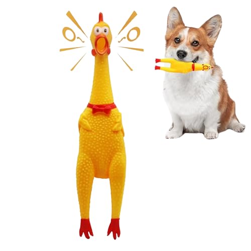 Image of POLKA Latex Chicken Squeaky Toy for Dogs - Funny Rubber Chew Toy with Loud Sound - Reduce Separation Anxiety Toys for Dogs & Puppy - Interactive Pet Toy for Play & Training