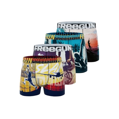 FREEGUN Boxer Homme Summer, Caleçon Homme Anime, Respirant et Ultra-Doux (Lot de 4), Bleu Taille XL