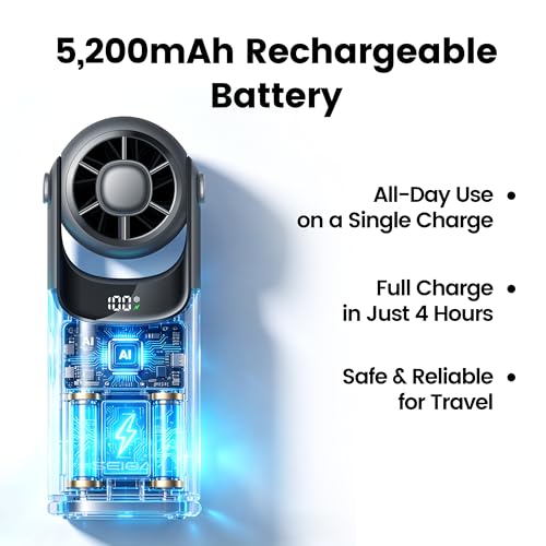 Image of SEIGA Ice Cooling Metal Body Portable Fan, 5200mAh Rechargeable Handheld Fan with Semiconductor Cooling Plate, 16500RPM Powerful Cooling, 100-Speed Quiet Fan for Travel & Summer