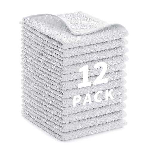 LikGuest Geschirrtücher 12er Set 30 x 30 cm Weiche Geschirrhandtücher Küchenhandtücher Saugfähig Küchentücher Saugfähig Küchentücher Spüllappen Putzlappen Weiß