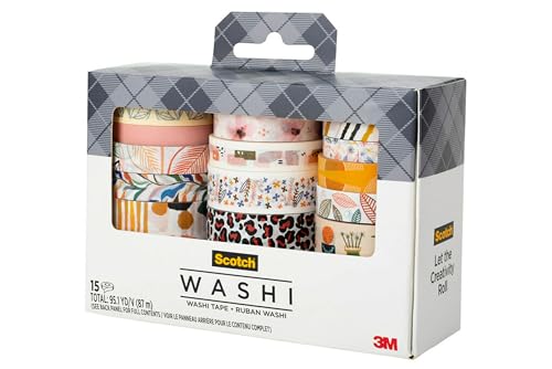 Image of Scotch Washi Tape, Whimsical Design, 15 Rolls, Great for Bullet Journaling, Scrapbooking and DIY Decor (C1017-15-P5)