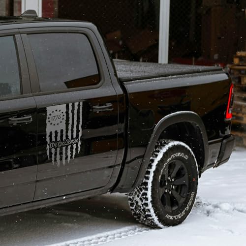 Image of GRITKULTURE We The People Distressed American Flag Decal Vinyl for Trucks, Cars, Tailgate, Windows Preamble of The US Constitution fits Most Pickup Trucks-Rear USA Flag Car Sticker (Reflective Silver)