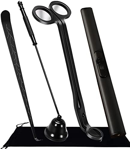 4 IN 1 Candle Wick Trimmer, Electric Candle Lighter Rechargeable, Candle Snuffer, Candle Wick Cutter, Candle Wick Dipper Accessory Candle Making Kit,with Portable Bag for Gifts Candle Lovers (Black)