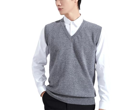 Men's V-Neck Sleeveless Knitted Pullover Classic Winter Warm Waistcoat Relaxed-Fit V-Neck Sweater Vest